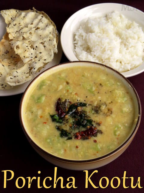 Poricha Kootu, Vegetables cooked in a coconut and dahl gravy with typical south Indian spice blends. 