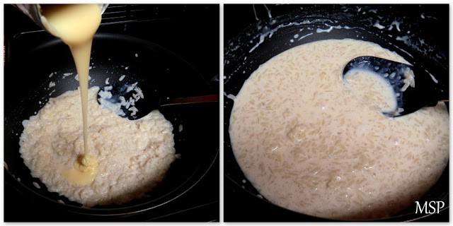Process shot for making aval payasam - adding condensed milk
